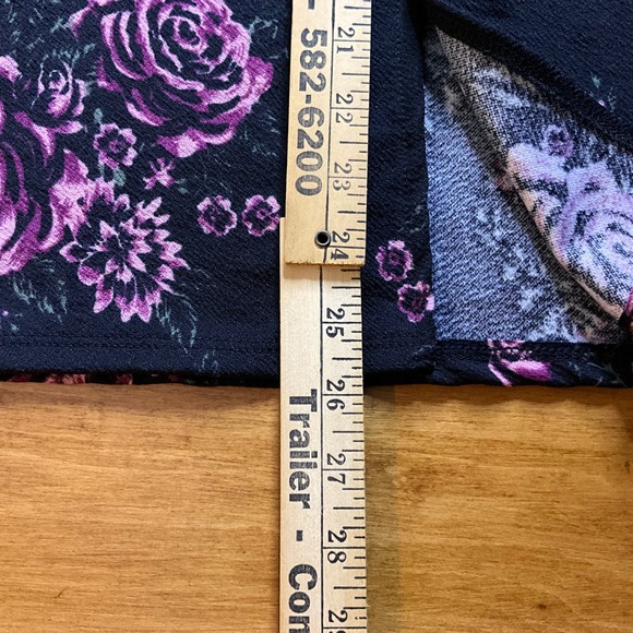 Womens Floral Print Pencil Skirt Purple Roses Black‎ Career Casual - Picture 3 of 5